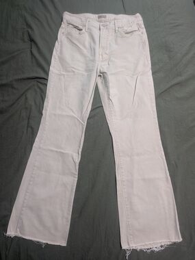 $238 Mother Denim Insider Ankle Fray Jeans Natural Acts Cream Ivory 30